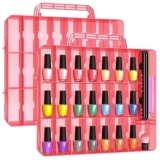 Beloving 2pcs Nail Polish Organizer, Portable 48 Bottles Clear Nail Polish Holder with Adjustable Divider, Gel Nail Polish Storage Double Side Nail Polish Organizer Case for Nail Tech Pink