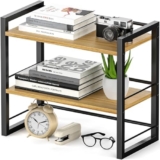 Office Desk Shelf Organizer, Wood Desktop Bookshelf Supplies Storage Rack, Shelf for Top of Desk and Dresser (Black-2 Tier)
