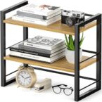 Office Desk Shelf Organizer, Wood Desktop Bookshelf Supplies Storage Rack, Shelf for Top of Desk and Dresser (Black-2 Tier)