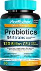 NewRhythm Probiotics 120 Billion CFU 36 Strains, 3-in-1 Probiotics for Digestive Health & Immune Support with Prebiotics & Enzymes, Probioticos for Women & Men, Vegan Targeted Release Supplement, 30ct